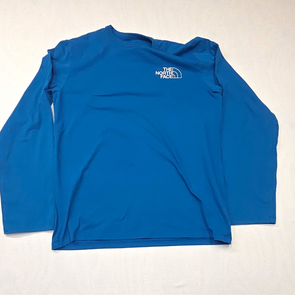 The North Face Men's Blue Graphic Logo Crew Neck Long Sleeve Cotton Tee M